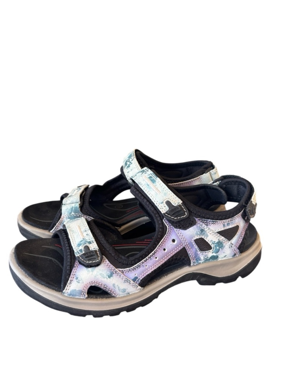 Ecco Yucatan Offroad Sandals Womens Blue Print Shoes Walking Hiking Size 40 - Picture 2 of 9